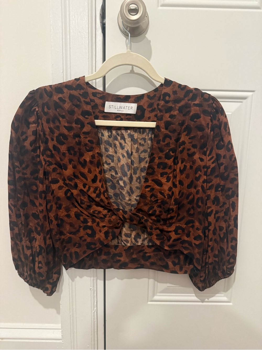 Stillwater Leopard-Print Twist-Front Crop Top in Brown